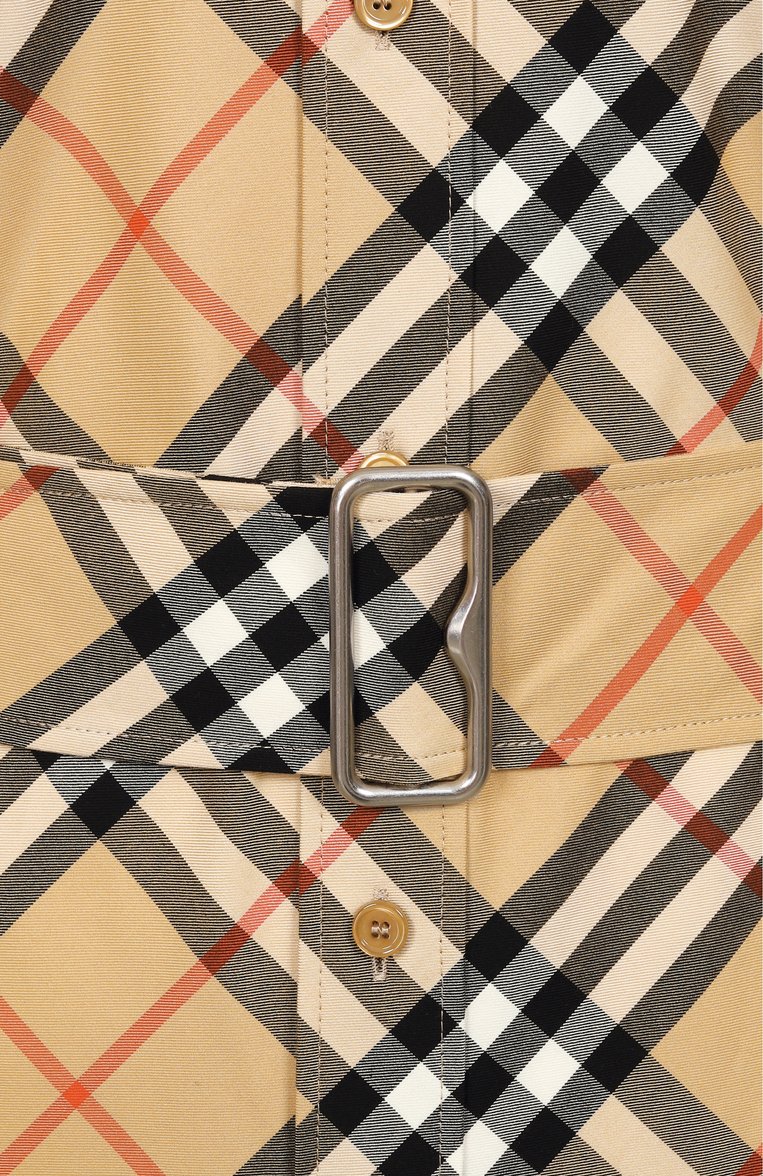 Женское хлопковое платье BURBERRY бежевого цвета, арт. 8086610 | Фото 6 (Материал внешний: Хлопок; Рукава: Длинные; Длина Ж (юбки, платья, шорты): До колена; Случай: Повседневный; Стили: Кэжуэл; Женское Кросс-КТ: Платье-одежда)