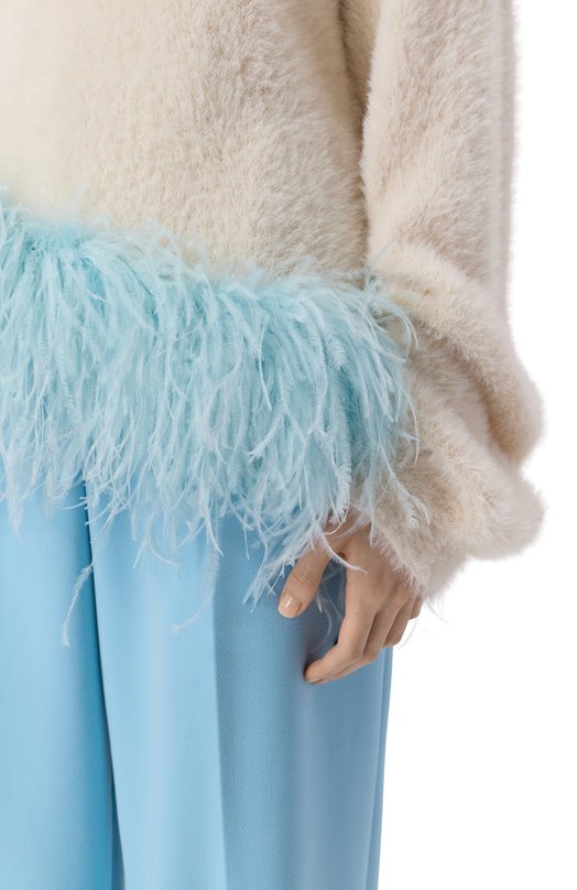 Пуловер с отделкой перьями страуса Leffers 46.52.97.15.05\02 Кремовый  46.52.97.15.05\02 Фото 5