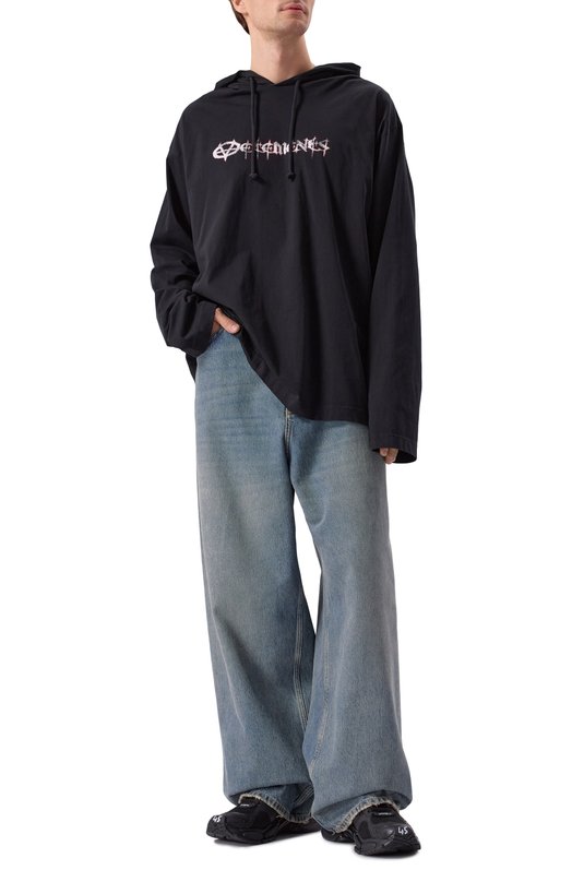 Хлопковое худи VETEMENTS UA66HD850B Чёрный  UA66HD850B Фото 2