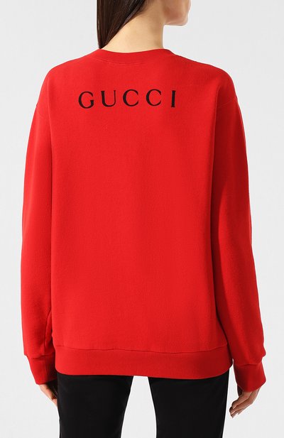 Хлопковый пуловер GUCCI красного цвета по цене 62850 руб., арт. 469250/XJAK4, фото 4 Хлопковый пуловер GUCCI, арт. 469250/XJAK4, фото 4