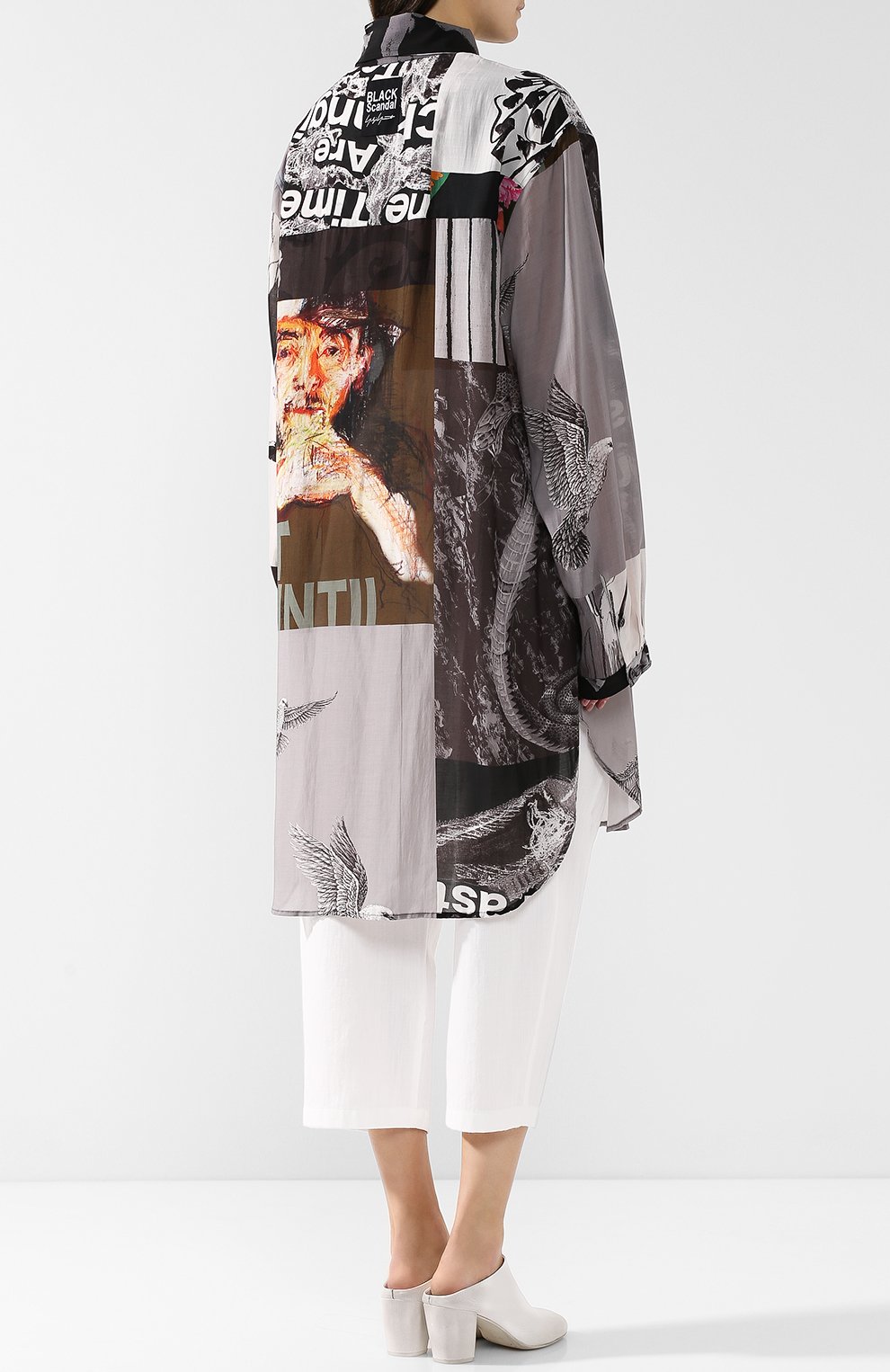 Удлиненная блуза свободного кроя с принтом YOHJI YAMAMOTO, арт. NW-B17-209, фото 4