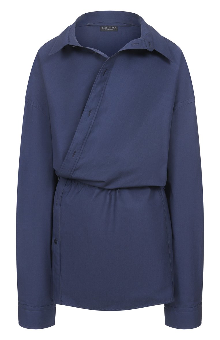 Женское хлопковое платье BALENCIAGA синего цвета, арт. 814136/TRM17 | Фото 1 (Рукава: Длинные; Материал внешний: Хлопок; Длина Ж (юбки, платья, шорты): До колена; Случай: Повседневный; Стили: Гранж; Женское Кросс-КТ: Платье-одежда)