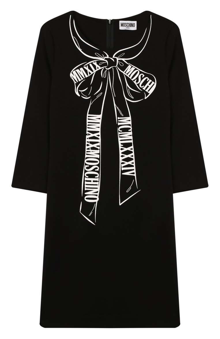 Детское платье из вискозы MOSCHINO черного цвета, арт. HAV06Y/LJA00/4A-8A | Фото 1 (Рукава: Длинные; Принт: С принтом; Материал сплава: Проставлено, Проверено; Материал внешний: Вискоза; Статус проверки: Проверено, Проверена категория; Девочки Кросс-КТ: Платье-одежда; Драгоценные камни: Проставлено)