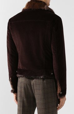 Мужская вельветовая куртка с меховой отделкой DOLCE & GABBANA коричневого цвета, арт. G9P02Z/FUWC0 | Фото 4 (Материал внешний: Шелк, Хлопок; Рукава: Длинные; Длина (верхняя одежда): Короткие; Мужское Кросс-КТ: Верхняя одежда, утепленные куртки; Кросс-КТ: Куртка, Утепленные; Статус проверки: Проверена категория; Материал утеплителя: Натуральный мех; Материал сплава: Проставлено; Драгоценные камни: Проставлено; Стили: Кэжуэл; Автоматизация Diginetica: Не назначено)