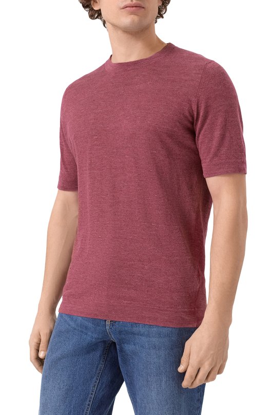 Футболка изо льна и хлопка Brunello Cucinelli M2L00340 Бордовый  M2L00340 Фото 3