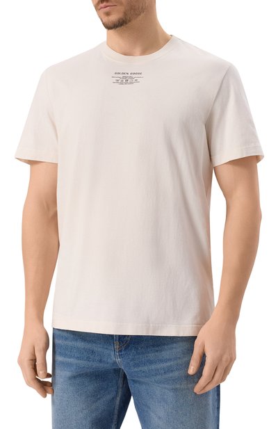 Хлопковая футболка GOLDEN GOOSE DELUXE BRAND кремового цвета по цене 19600 руб., арт. GMP01220.P001881, фото 3 Хлопковая футболка GOLDEN GOOSE DELUXE BRAND, арт. GMP01220.P001881, фото 3