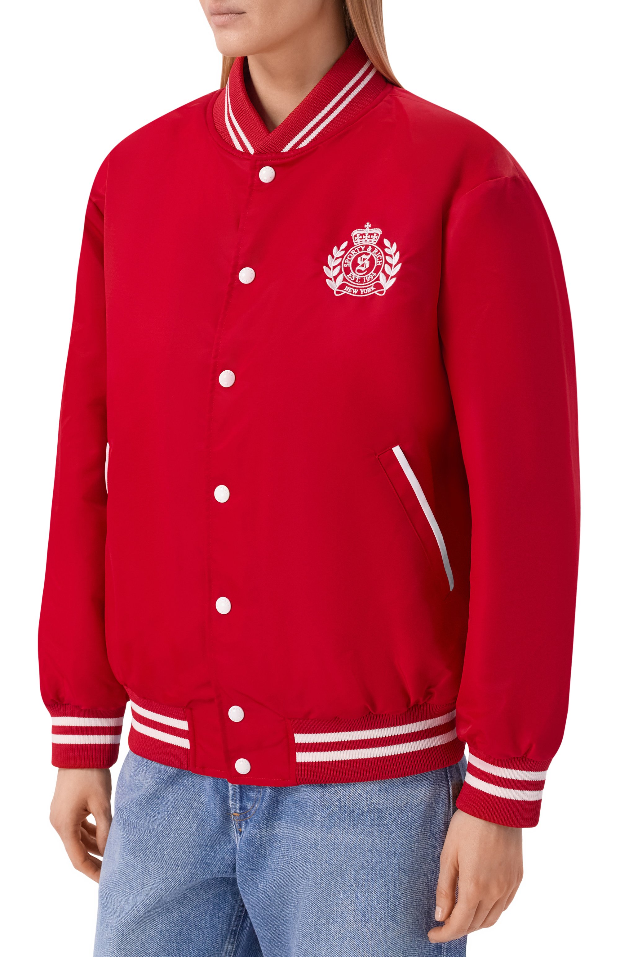 Бомбер SPORTY AND RICH красного цвета по цене 64350 руб., арт. 0W054710243RE33, фото 3 Бомбер SPORTY AND RICH, арт. 0W054710243RE33, фото 3