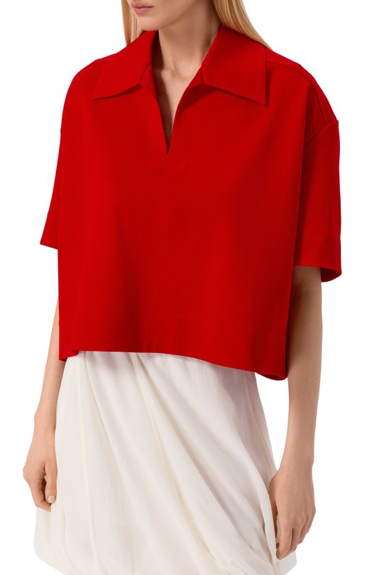 Поло из вискозы Jil Sander J02GL0108/J20340 Красный  J02GL0108/J20340 Фото 3