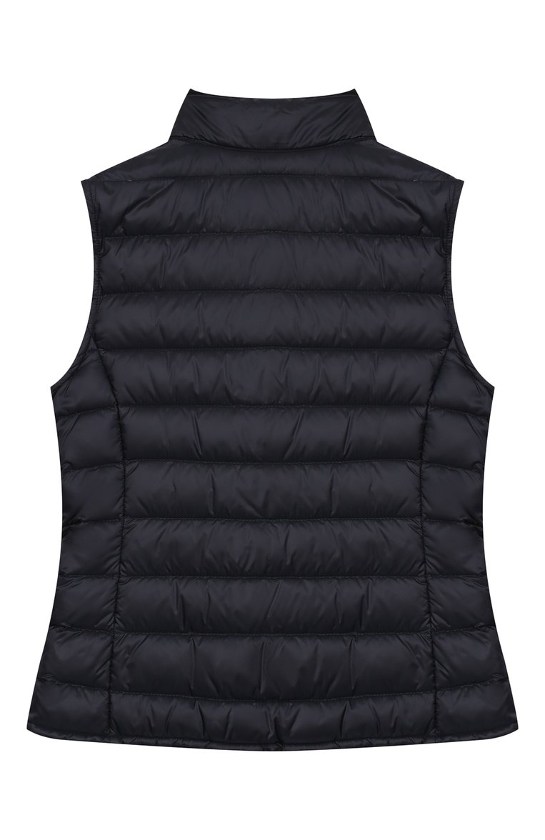 Детский пуховый жилет MONCLER темно-синего цвета, арт. F1-954-1A118-10-53048/4-6A | Фото 2 (Материал подклада: Синтетический материал; Материал внешний: Синтетический материал; Статус проверки: Проверено, Проверена категория; Девочки Кросс-КТ: Верхняя одежда; Материал утеплителя: Пух и перо; Драгоценные камни: Проставлено; Материал сплава: Проставлено; Рукава: Без рукавов; Кросс-КТ: Демисезон)