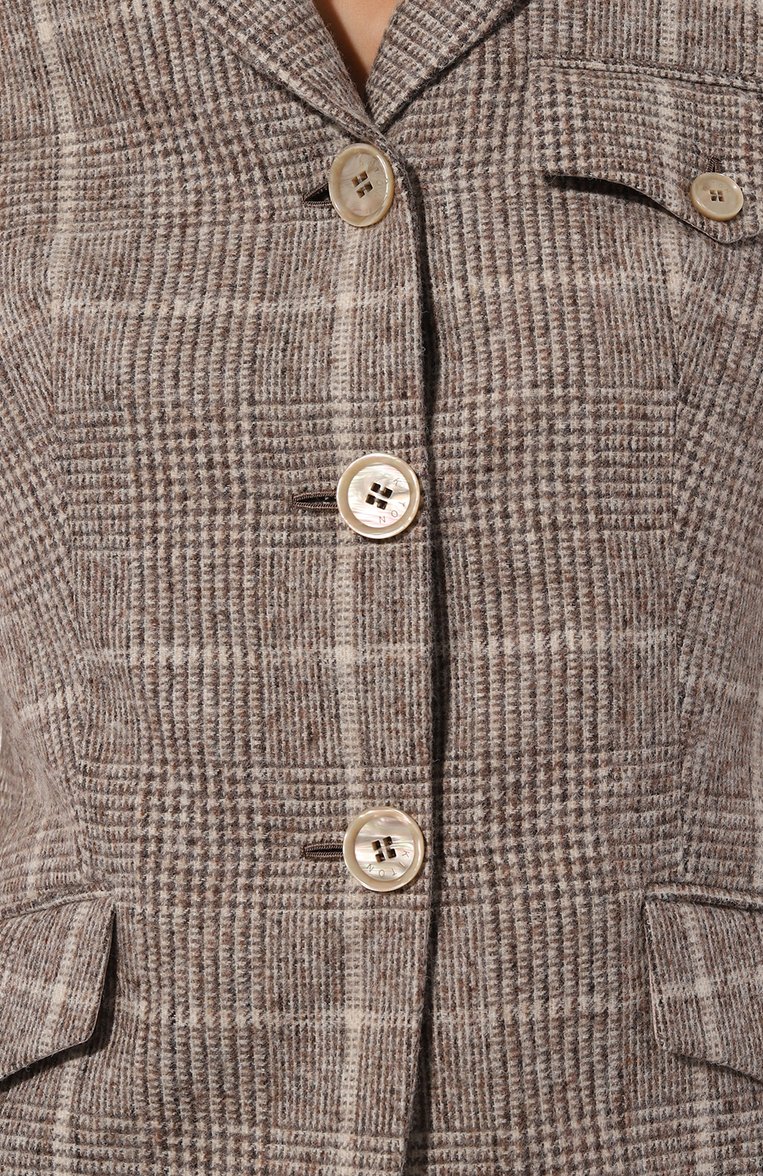 Женский шерстяной жакет KITON бежевого цвета, арт. D58511K0508E01 | Фото 5 (Драгоценные камни: Проставлено; Длина (для топов): Стандартные; Материал внешний: Шерсть; Рукава: Длинные; Материал сплава: Проставлено; 1-2-бортные: Однобортные; Женское Кросс-КТ: Жакет-одежда; Стили: Кэжуэл; Кросс-КТ: костюм)