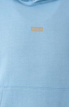 Мужской хлопковое худи HUGO BLUE голубого цвета, арт. 50510724 | Фото 6 (Драгоценные камни: Проставлено; Рукава: Длинные; Длина (для топов): Стандартные; Материал сплава: Проставлено; Стили: Спорт-шик; Принт: С принтом; Мужское Кросс-КТ: Худи-одежда; Материал внешний: Хлопок)