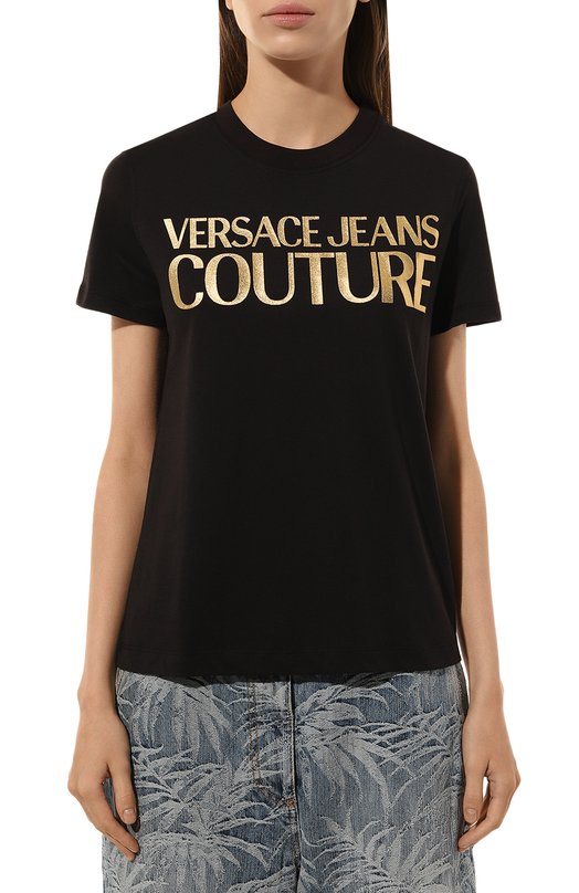 Хлопковая футболка Versace Jeans Couture 77HAHT01/CJ00T Чёрный  77HAHT01/CJ00T Фото 3
