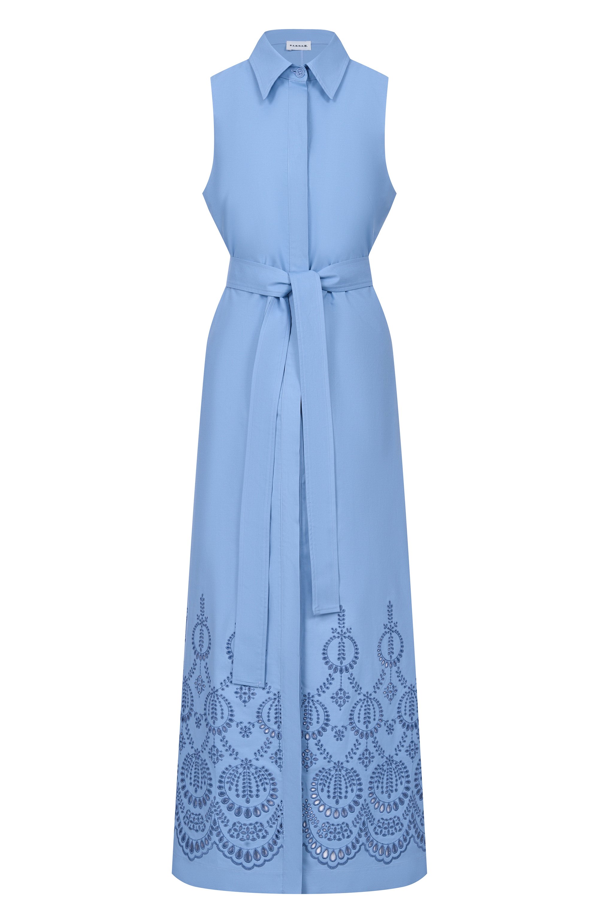 Хлопковое платье P.A.R.O.S.H. голубого цвета по цене 106500 руб., арт. D726157/CANNES, фото 1 Хлопковое платье P.A.R.O.S.H., арт. D726157/CANNES, фото 1