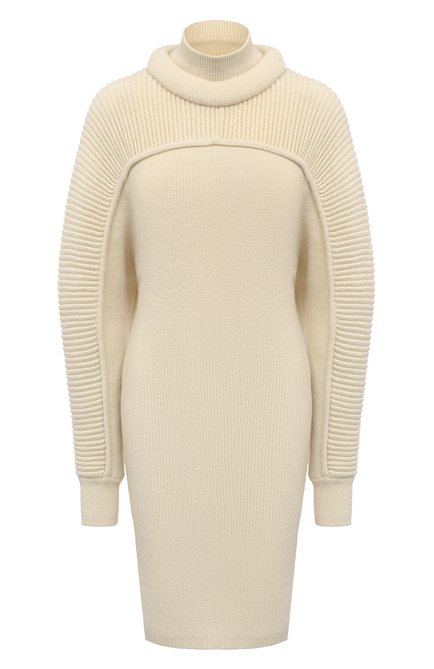 Женское шерстяное платье ISABEL MARANT кремвого цвета, арт. 24H/R00641FA-B4L03I | Фото 1 (Длина Ж (юбки, платья, шорты): Мини; Рукава: Длинные; Драгоценные камни: Проставлено; Материал сплава: Проставлено; Материал внешний: Шерсть)