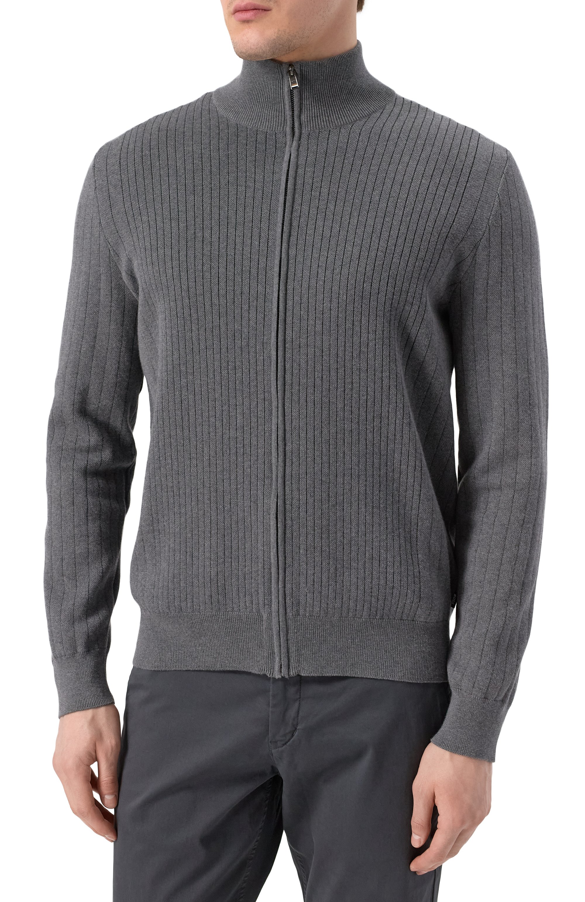 Хлопковый кардиган BOSS темно-серого цвета по цене 29950 руб., арт. 50534403, фото 3 Хлопковый кардиган BOSS, арт. 50534403, фото 3