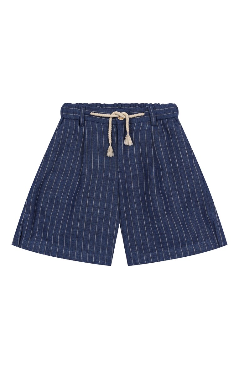 Детские льняные шорты DOLCE & GABBANA темно-синего цвета, арт. L43Q63/FR4BD/8-14 | Фото 1 (Нос: Не проставлено; Материал внешний: Лен; Случай: Повседневный; Автоматизация состава: Проставлено; Ростовка одежда: 10 - 11 лет | 140 - 146см, 12 лет | 152 см, 16 лет | 164 см, 8 лет | 128 см)