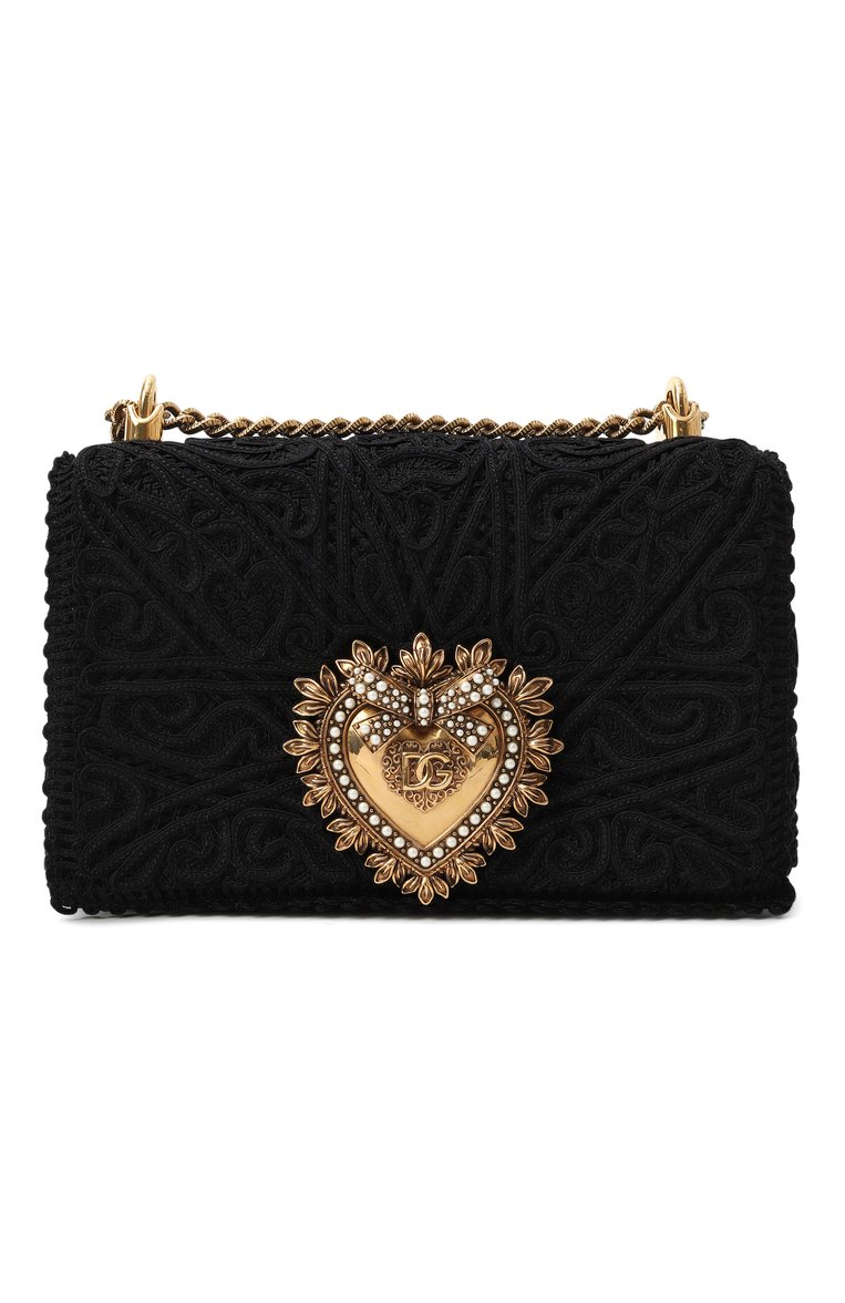 Женская сумка devotion medium DOLCE & GABBANA черного цвета, арт. BB7158/AW717 | Фото 1 (Материал: Текстиль; Размер: medium; Ремень/цепочка: На ремешке; Автоматизация состава: Проставлено; Автоматизация ТО: Проставлено)