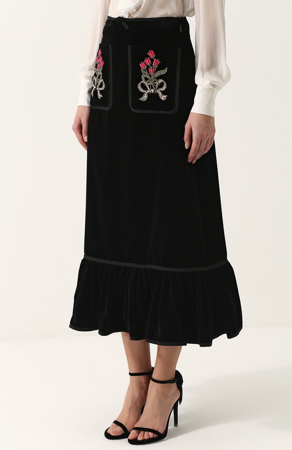 Бархатная юбка-миди с накладными карманами и оборкой GUCCI, арт. 480040/ZJZ75, фото 3