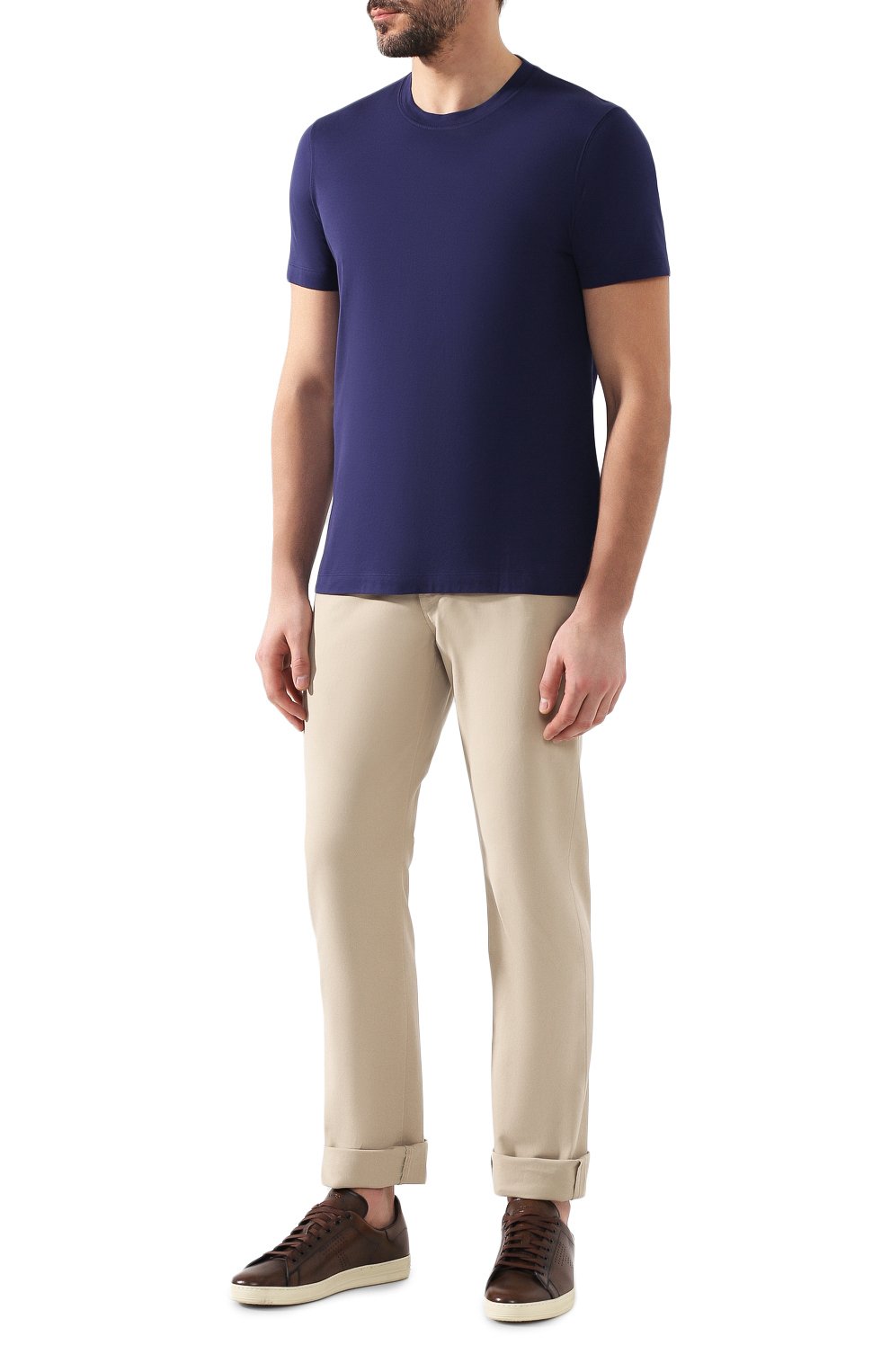 Хлопковая футболка BRUNELLO CUCINELLI синего цвета по цене 34700 руб., арт. M0T611308, фото 2 Хлопковая футболка BRUNELLO CUCINELLI, арт. M0T611308, фото 2