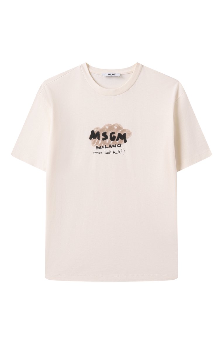 Детская хлопковая футболка MSGM KIDS кремового цвета, арт. S5MSJBTH006 | Фото 1 (Рукава: Короткие; Мальчики Кросс-КТ: Футболка-одежда; Материал внешний: Хлопок; Ростовка одежда: 6 лет | 116 см, 8 лет | 128 см, 12 лет | 152 см, 10 - 11 лет | 140 - 146см, 16 лет | 164 см)