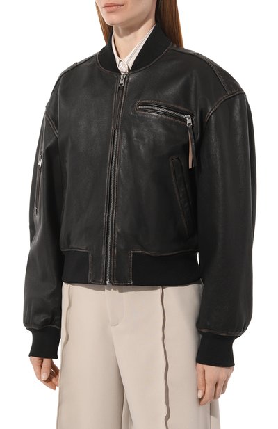 Кожаный бомбер HUGO черного цвета по цене 46800 руб., арт. 50499544, фото 3 Кожаный бомбер HUGO, арт. 50499544, фото 3