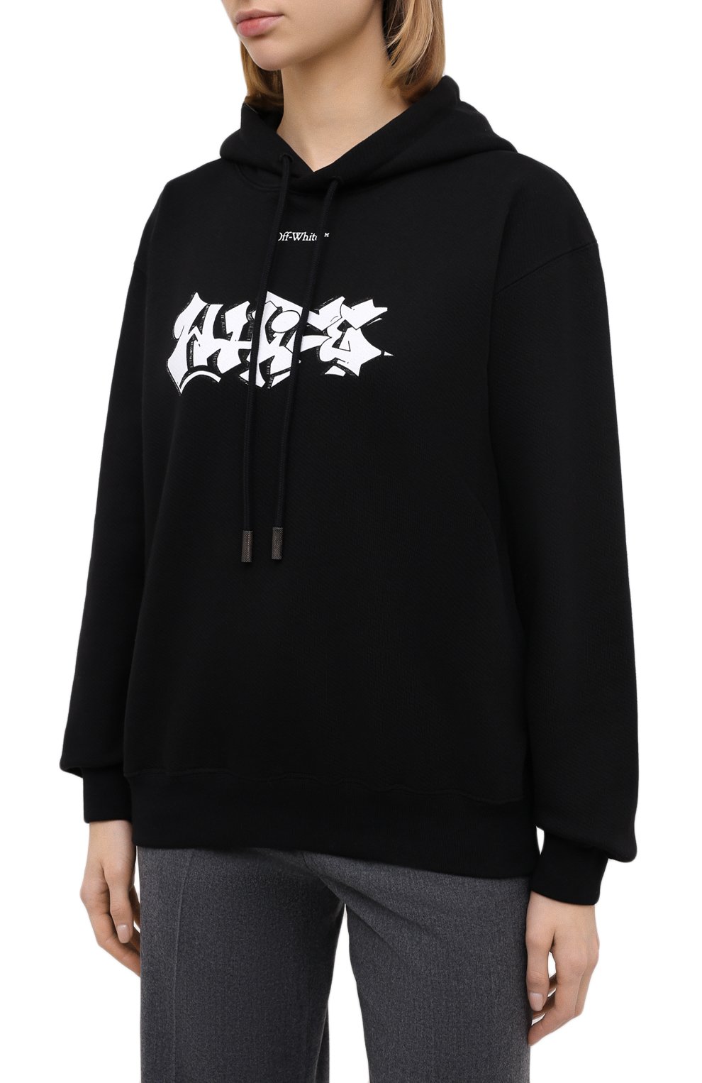 Хлопковое худи OFF-WHITE черного цвета по цене 59850 руб., арт. 0WBB032F20JER0011001, фото 3 Хлопковое худи OFF-WHITE, арт. 0WBB032F20JER0011001, фото 3