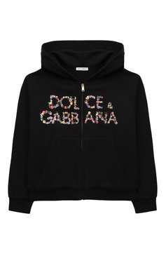 Детский хлопковая толстовка DOLCE & GABBANA черного цвета, арт. L5JW9M/G7KC1/8-14 | Фото 1 (Рукава: Длинные; Девочки Кросс-КТ: Толстовка-одежда; Материал сплава: Проставлено; Материал внешний: Хлопок; Драгоценные камни: Проставлено)