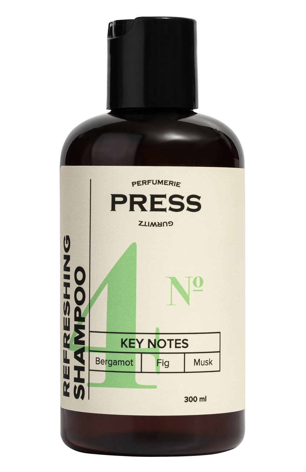 Освежающий шампунь №4 bergamot, fig, musk (300ml) PRESS GURWITZ PERFUMERIE бесцветного цвета по цене 1640 руб., арт. 4631159194126, фото 1 Освежающий шампунь №4 bergamot, fig, musk (300ml) PRESS GURWITZ PERFUMERIE, арт. 4631159194126, фото 1