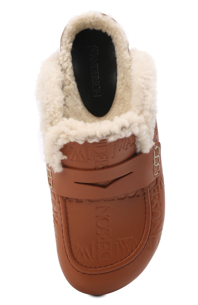 Женские кожаные сабо JW ANDERSON коричневого цвета, арт. ANW36016G/15007 | Фото 6 (Материал утеплителя: Натуральный мех; Каблук высота: Без каблука; Каблук тип: Устойчивый; Подошва: Платформа; Материал внешний: Натуральная кожа)