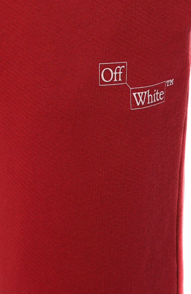 Мужские хлопковые брюки OFF-WHITE красного цвета, арт. 0MCH054F23FLE001 | Фото 5 (Длина (брюки, джинсы): Стандартные; Случай: Повседневный; Материал сплава: Проставлено; Материал внешний: Хлопок; Драгоценные камни: Проставлено; Стили: Кэжуэл)