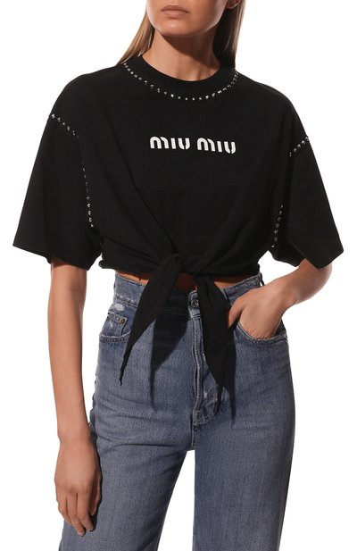 Хлопковая футболка MIU MIU, арт. MJN332-1ZVD-F0002, фото 3