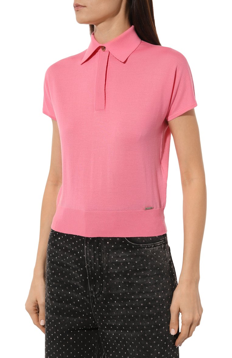 Женское шерстяное поло KITON розового цвета, арт. D57717033 | Фото 3 (Драгоценные камни: Проставлено; Длина (для топов): Стандартные; Материал внешний: Шерсть; Материал сплава: Проставлено; Кросс-КТ: Трикотаж; Рукава: Короткие; Стили: Кэжуэл)