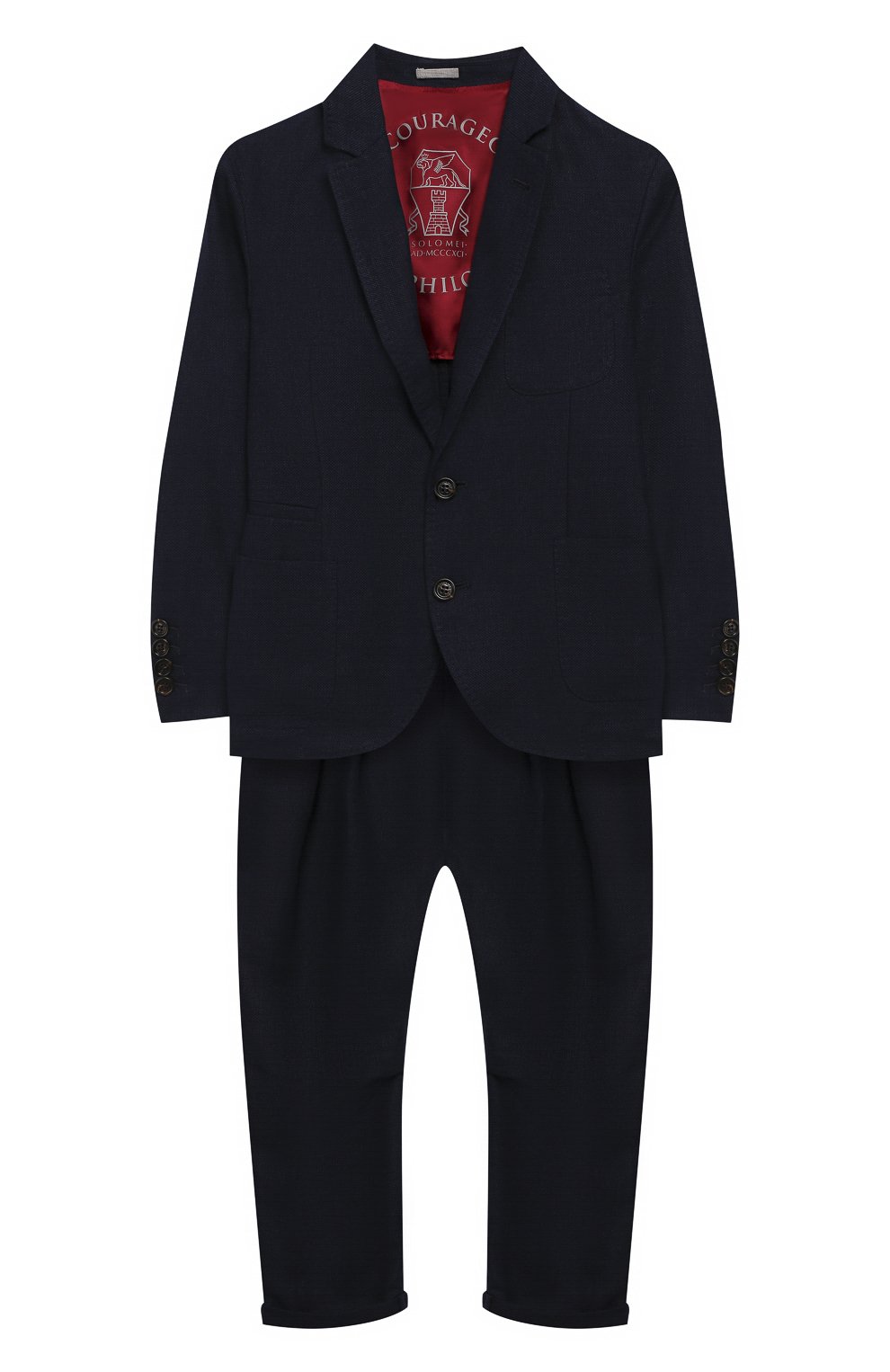 Костюм из льна и шерсти BRUNELLO CUCINELLI темно-синего цвета по цене 135500 руб., арт. BH422A102C, фото 1 Костюм из льна и шерсти BRUNELLO CUCINELLI, арт. BH422A102C, фото 1