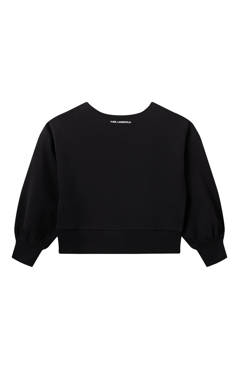 Детский свитшот KARL LAGERFELD KIDS черного цвета, арт. Z30473 | Фото 2 (Материал сплава: Проставлено; Рукава: Длинные; Драгоценные камни: Проставлено; Девочки Кросс-КТ: Свитшот-одежда; Материал внешний: Хлопок, Синтетический материал; Ростовка одежда: 9 лет | 134 см, 12 лет | 152 см, 13 - 15 лет | 158 см, 16 лет | 164 см, 7 лет | 122 см)
