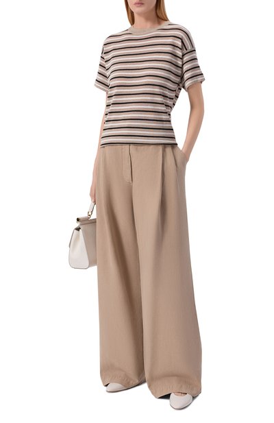 Женские брюки из хлопка и льна BRUNELLO CUCINELLI, арт. ML996P5896