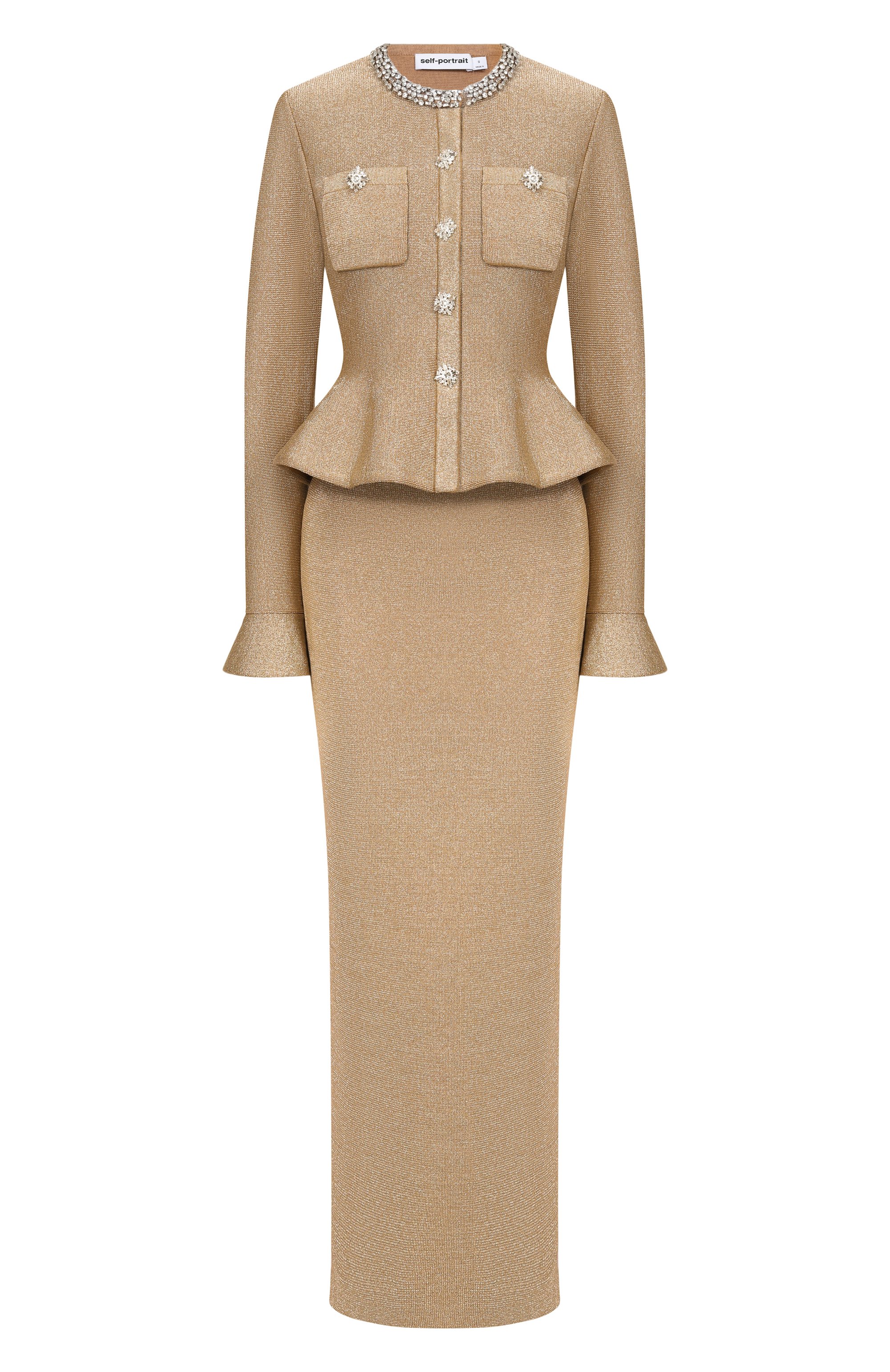 Платье SELF-PORTRAIT золотого цвета по цене 98100 руб., арт. RS26206MGD, фото 1 Платье SELF-PORTRAIT, арт. RS26206MGD, фото 1