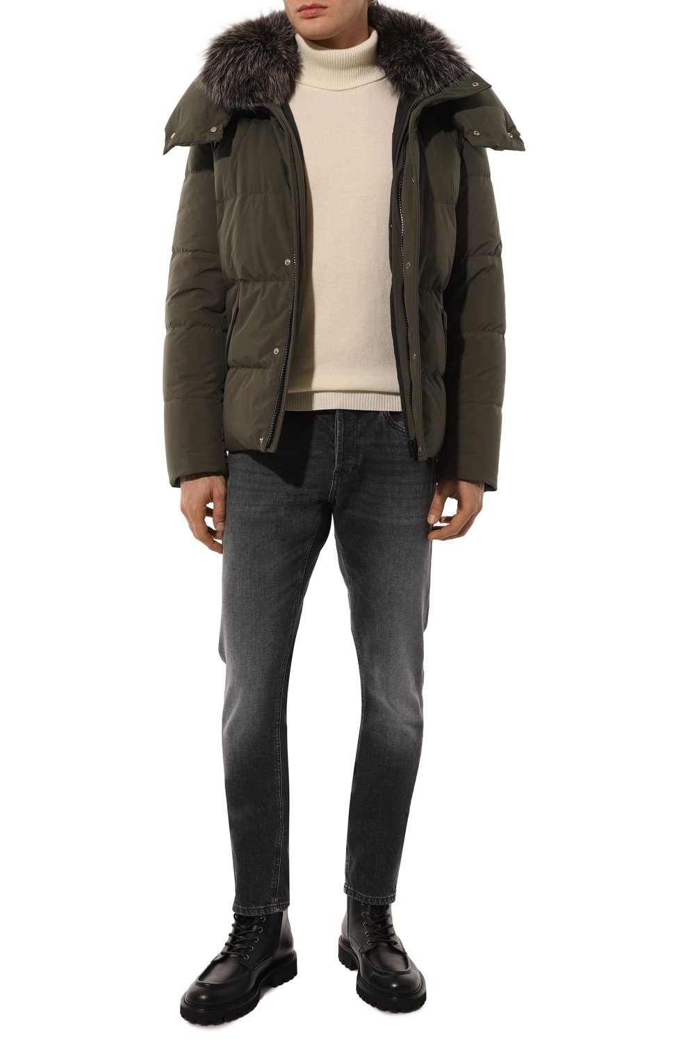 Пуховик с отделкой из песца YVES SALOMON хаки цвета по цене 199500 руб., арт. 25WHV01370K26G, фото 2 Пуховик с отделкой из песца YVES SALOMON, арт. 25WHV01370K26G, фото 2
