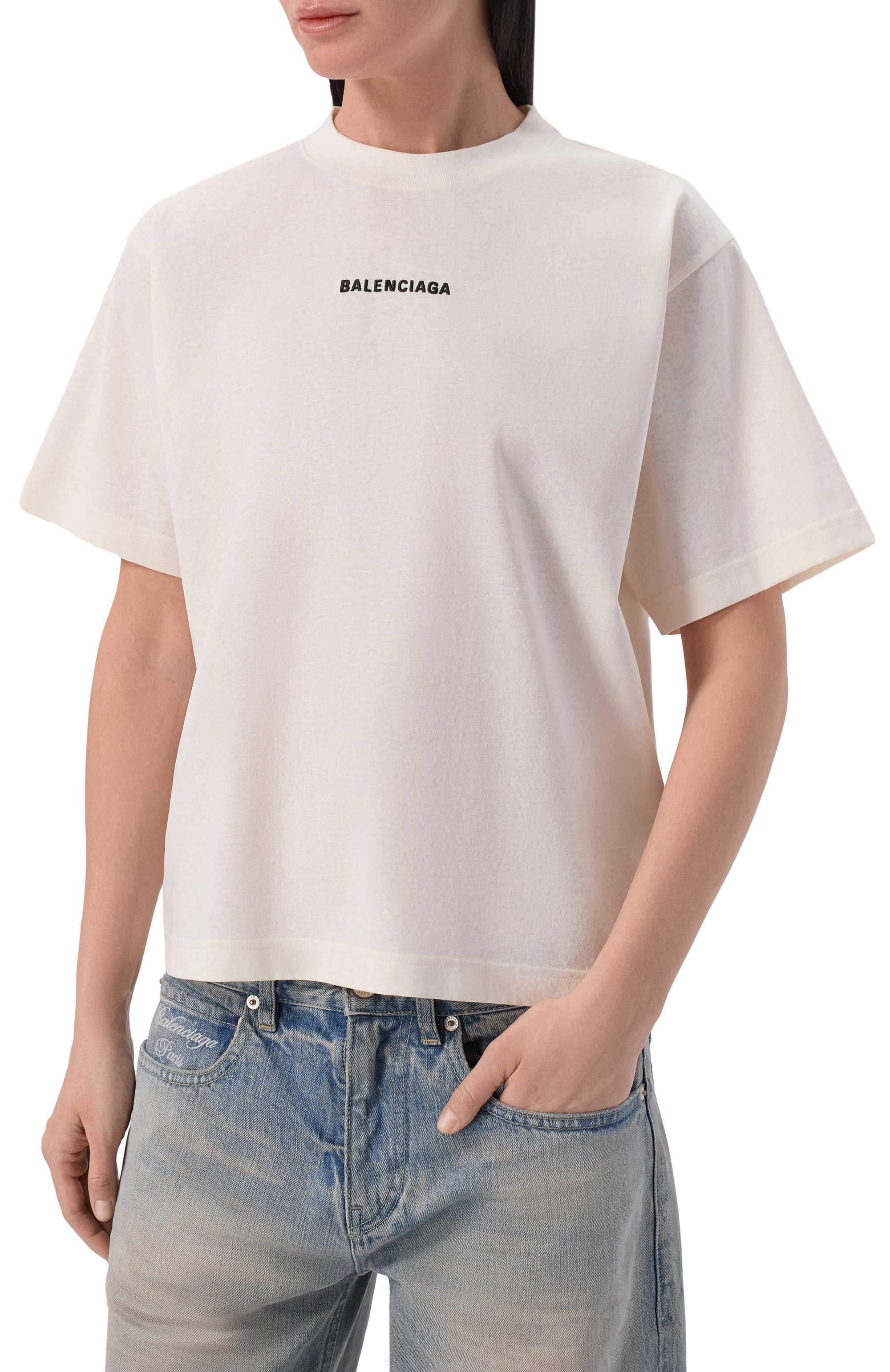 Хлопковая футболка BALENCIAGA кремового цвета по цене 89950 руб., арт. 850990/TTVJ1, фото 3 Хлопковая футболка BALENCIAGA, арт. 850990/TTVJ1, фото 3