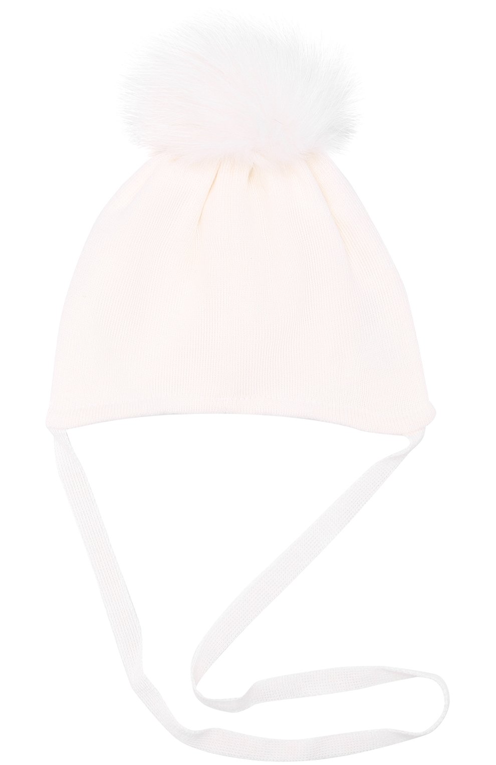 Вязаная шапка со стразами и меховым помпоном MONNALISA белого цвета по цене 8430 руб., арт. 390005AH, фото 2 Вязаная шапка со стразами и меховым помпоном MONNALISA, арт. 390005AH, фото 2