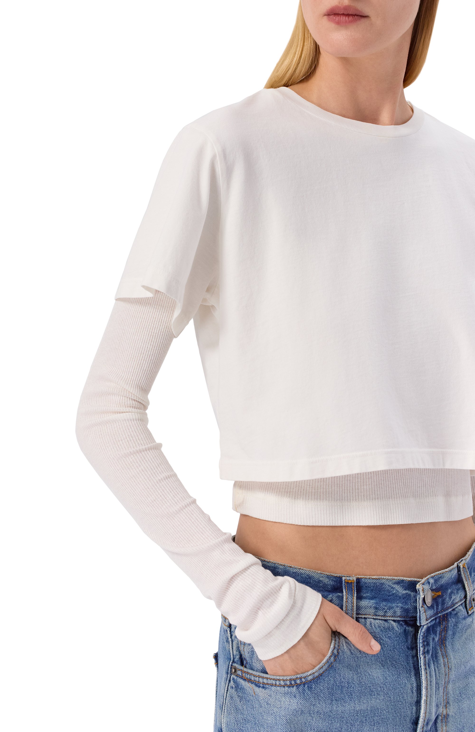 Хлопковый лонгслив AGOLDE белого цвета по цене 29950 руб., арт. A74241611, фото 5 Хлопковый лонгслив AGOLDE, арт. A74241611, фото 5