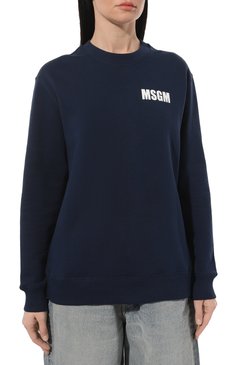 Женский хлопковый свитшот MSGM синего цвета, арт. 3641MDM95/247000 | Фото 3 (Рукава: Длинные; Длина (для топов): Стандартные; Материал сплава: Проставлено; Материал внешний: Хлопок; Стили: Спорт-шик; Драгоценные камни: Проставлено; Женское Кросс-КТ: Свитшот-одежда)