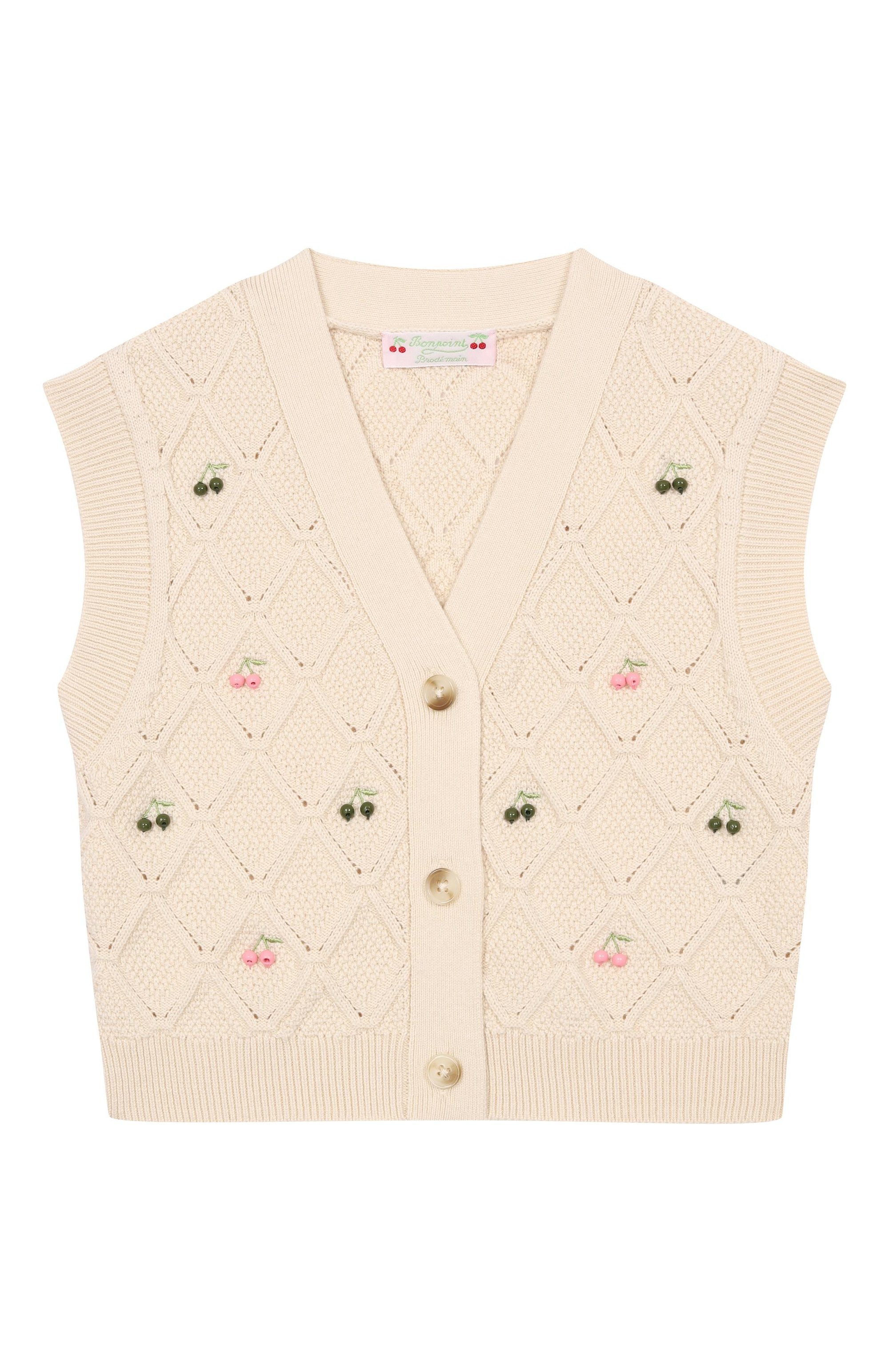 Жилет из шерсти и хлопка BONPOINT кремового цвета по цене 23600 руб., арт. S06GCAK00014/10A-12A, фото 1 Жилет из шерсти и хлопка BONPOINT, арт. S06GCAK00014/10A-12A, фото 1