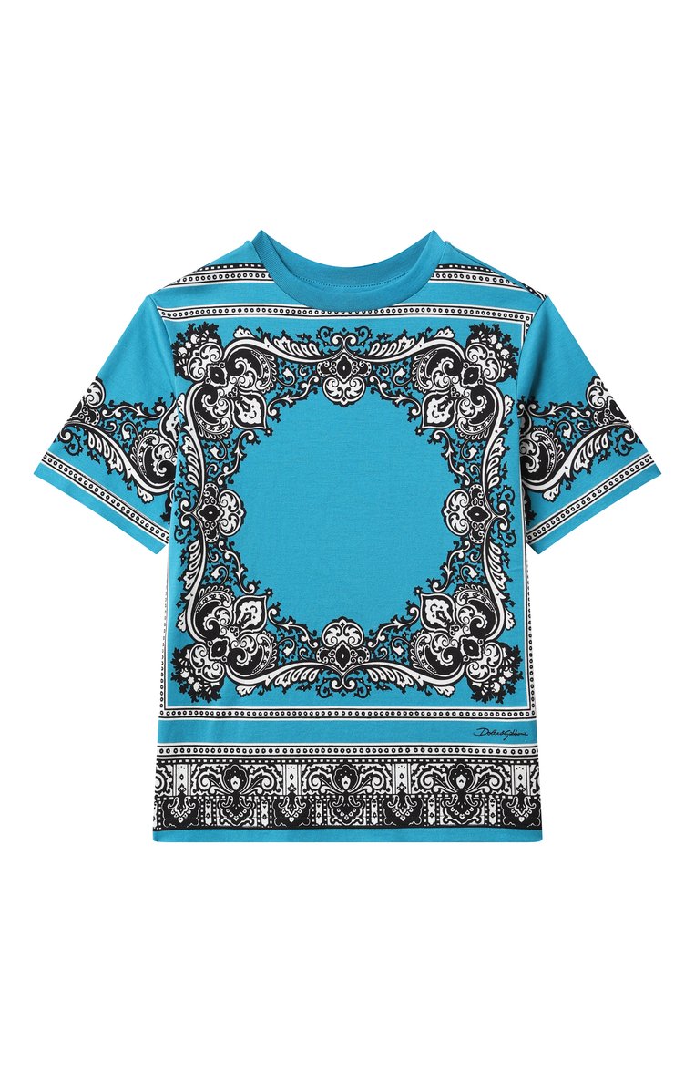 Детская хлопковая футболка DOLCE & GABBANA голубого цвета, арт. L4JTHU/II7GC/2-6 | Фото 1 (Рукава: Короткие; Драгоценные камни: Проставлено; Материал сплава: Проставлено; Мальчики Кросс-КТ: Футболка-одежда; Материал внешний: Хлопок; Ростовка одежда: 5 лет | 110 см, 4 года | 104 см, 6 лет | 116 см, 3 года | 98 см, 2 года | 92 см)