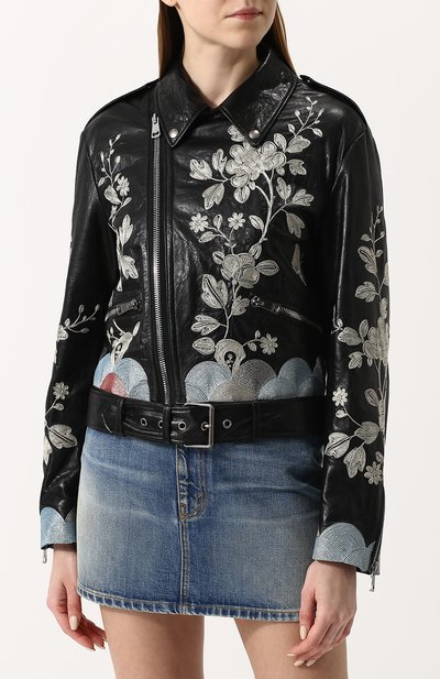 Кожаная куртка с  косой молнией и контрастной вышивкой GUCCI, арт. 502642/XG556, фото 3