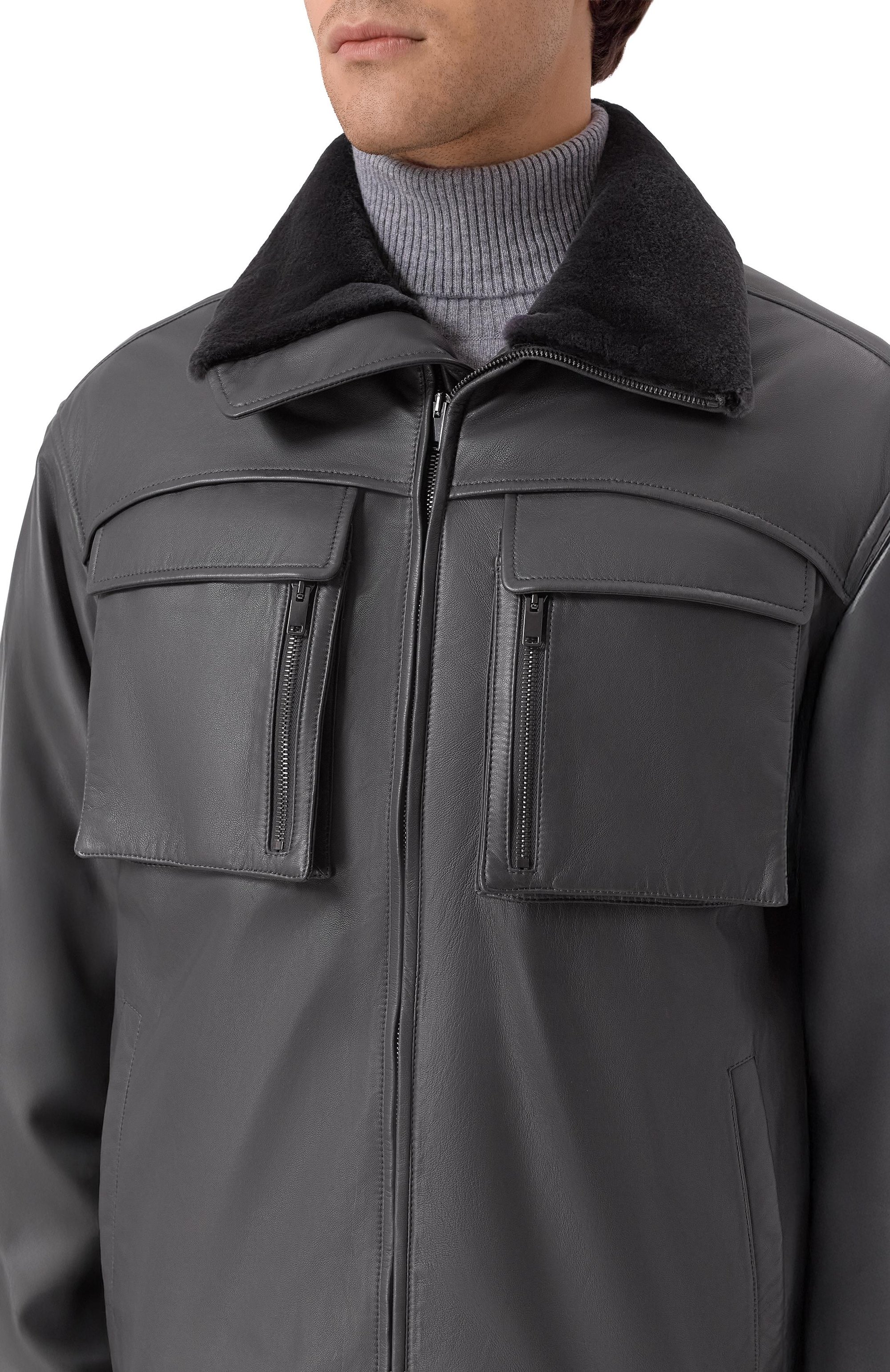 Кожаная куртка с воротником из норки MVST, арт. M25.1PM.0011/BIG SIZE/ANTRA, фото 5