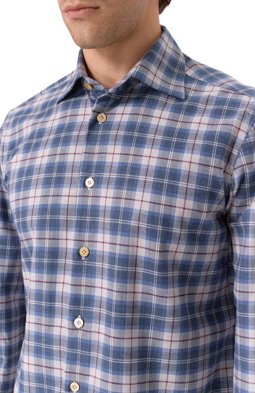 Хлопковая рубашка Kiton UCCH0943902 Голубой  UCCH0943902 Фото 5