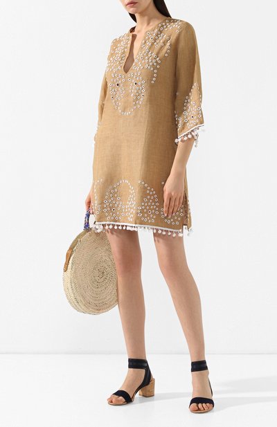 Льняная туника ESMERALDA RESORT бежевого цвета по цене 71800 руб., арт. KURTA P0M P0M DESIGN, фото 2 Льняная туника ESMERALDA RESORT, арт. KURTA P0M P0M DESIGN, фото 2