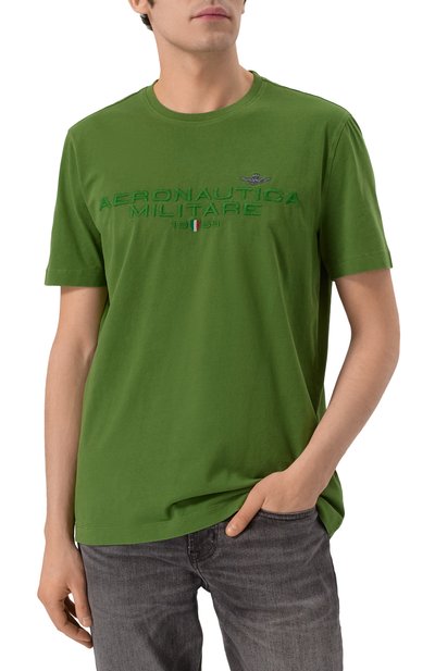 Хлопковая футболка AERONAUTICA MILITARE зеленого цвета по цене 8605 руб., арт. TS2378J633, фото 3 Хлопковая футболка AERONAUTICA MILITARE, арт. TS2378J633, фото 3