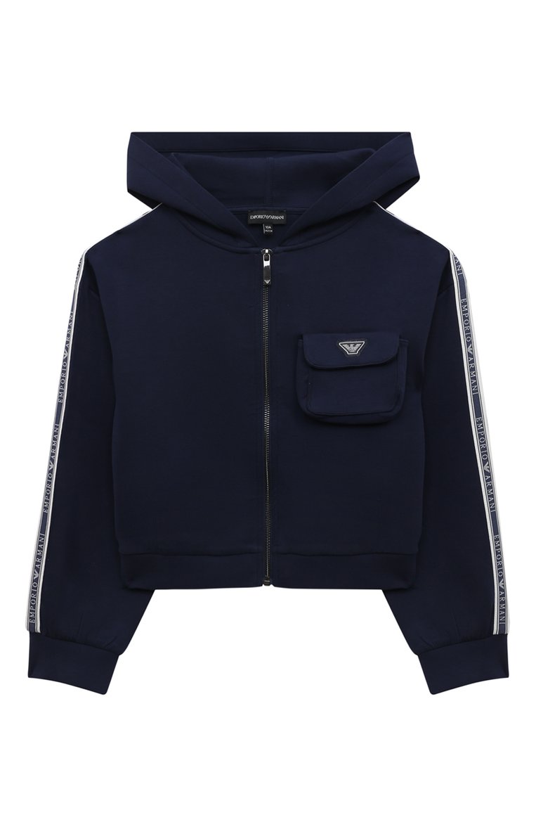 Детская спортивный костюм EMPORIO ARMANI темно-синего цвета, арт. 3D3V01/1JHSZ | Фото 2 (Материал внешний: Хлопок; Рукава: Длинные; Девочки Кросс-КТ: Костюмы-спорт; Ростовка одежда: 4 года | 104 см, 5 лет | 110 см, 7 лет | 122 см, 6 лет | 116 см, 8 лет | 128 см, 10 - 11 лет | 140 - 146см, 13 - 15 лет | 158 см, 16 лет | 164 см)