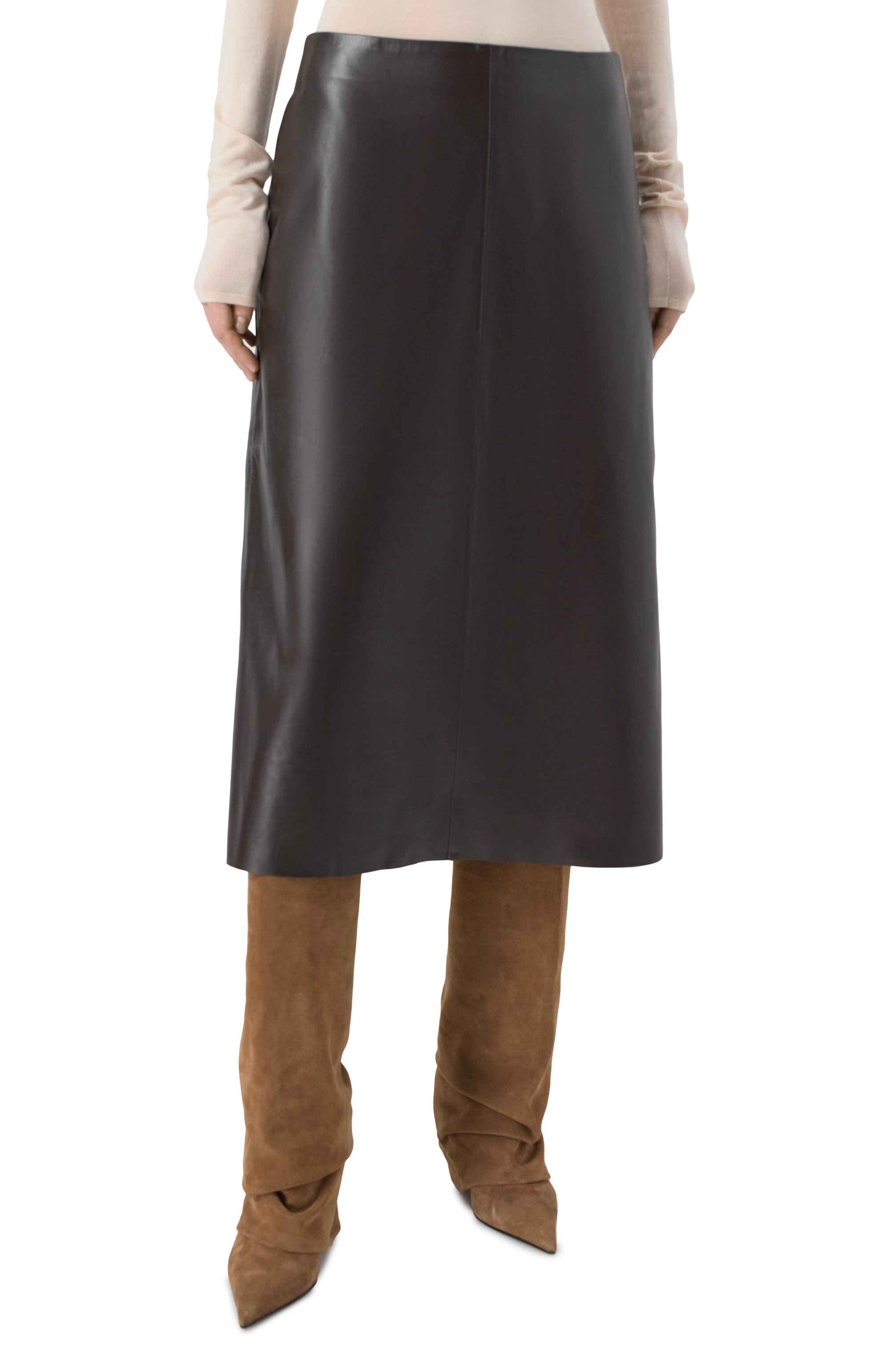 Кожаная юбка NOBLE&BRULEE темно-коричневого цвета по цене 100000 руб., арт. NB74/270125/1, фото 3 Кожаная юбка NOBLE&BRULEE, арт. NB74/270125/1, фото 3